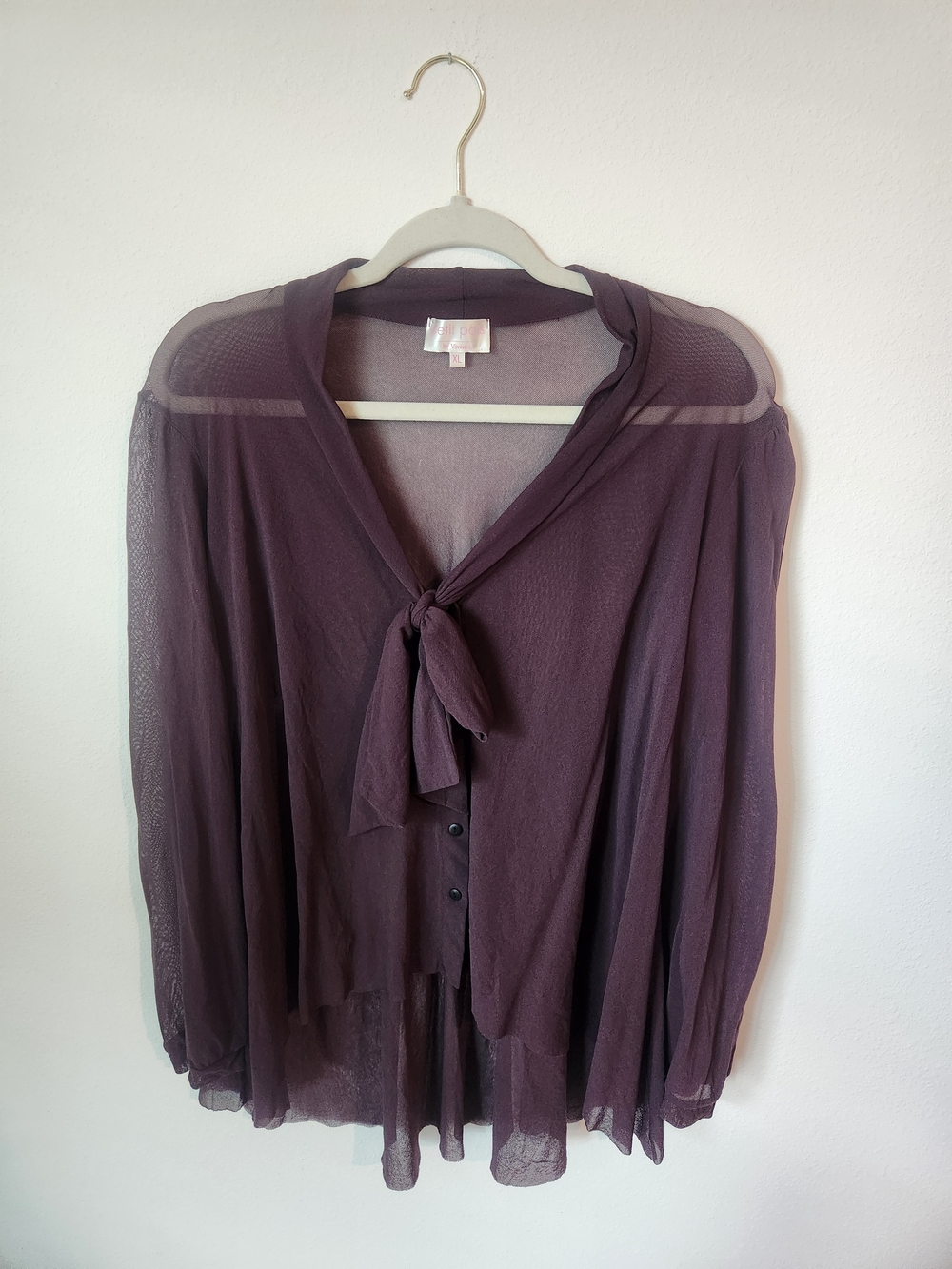 Viviana Plum Tie-Neck Sheer Blouse